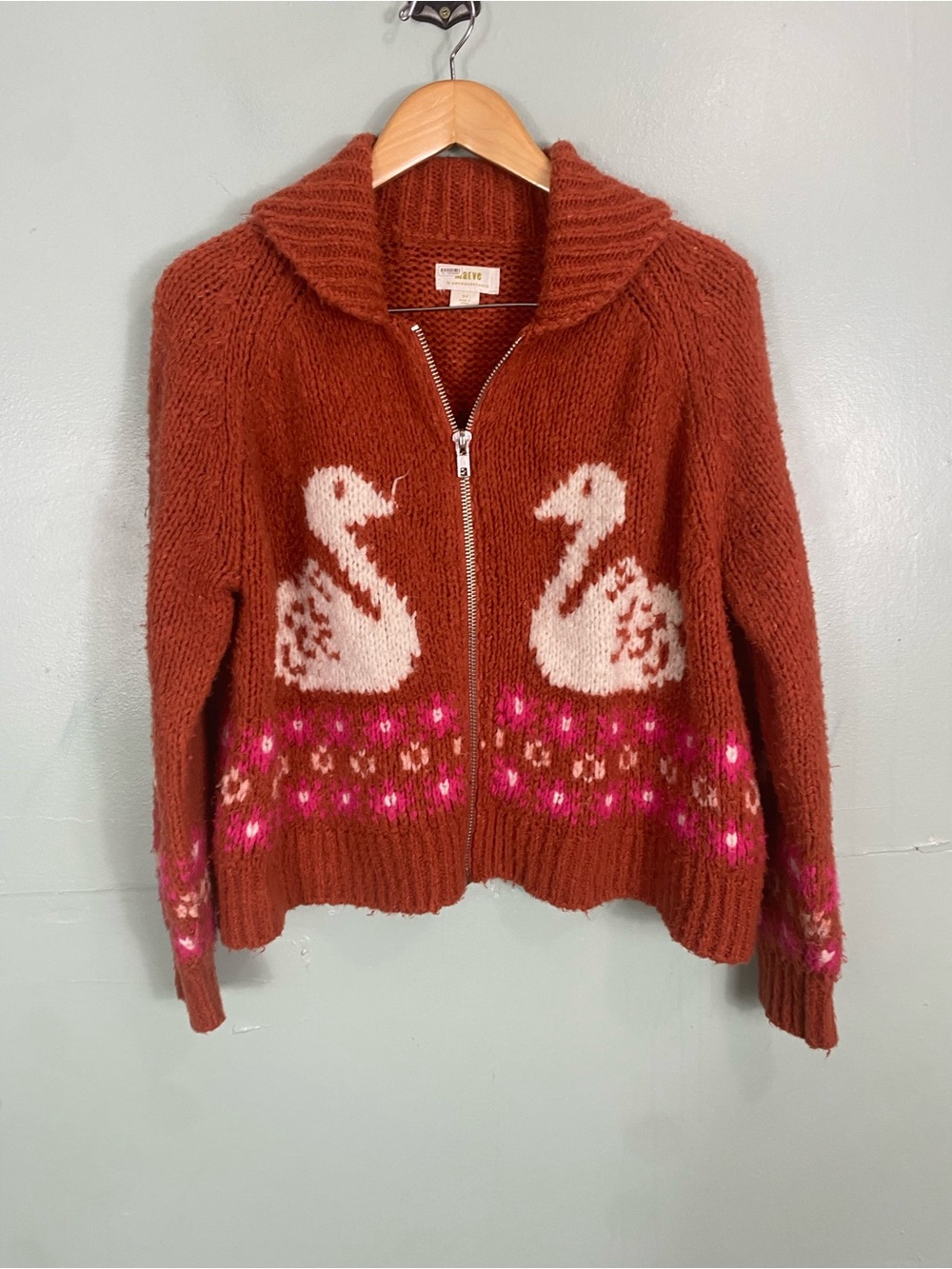 Anthropologie Maeve Zip Front Cardigan Sweater Orange Swan Small Petite